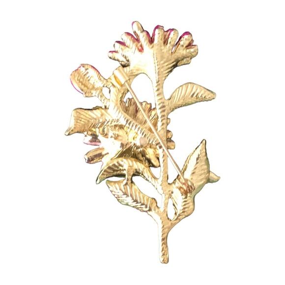 Vintage Intricate Floral Pink Green And Gold Brooch - Picture 6 of 6